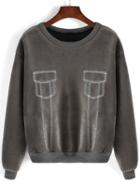 Romwe Round Neck Embroidered Grey Sweatshirt
