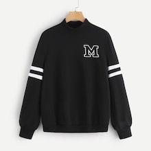 Romwe Ribbed Mock-neck Varsity Sweatshirt