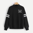 Romwe Ribbed Mock-neck Varsity Sweatshirt