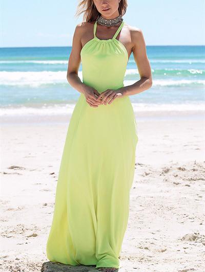 Romwe Halter Neck Lace-up Maxi Dress