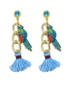 Romwe Blue Bird Tassel Drop Earrings
