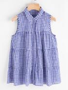 Romwe Pointed Collar Hidden Button Tiered Gingham Shirt