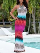 Romwe Multicolor Printed Bandeau Maxi Dress