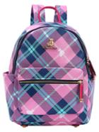 Romwe Pink Plaid Faux Leather Backpack