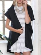Romwe Lapel Asymmetrical Long Black Vest