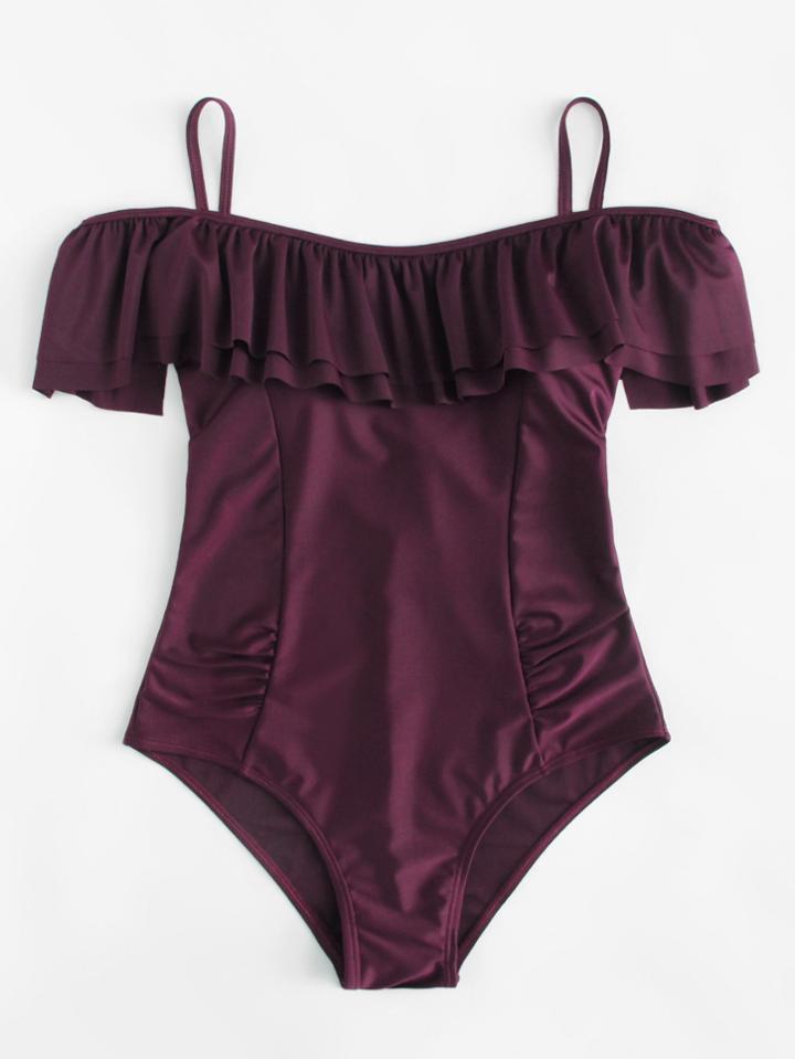 Romwe Open Back Ruffle Swimsuit