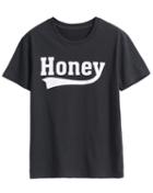 Romwe Honey Print Loose Black T-shirt