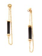 Romwe Gold Stone Bar Beaded Chain Hoop Earrings