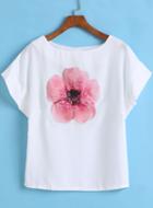 Romwe Red Flower Print T-shirt
