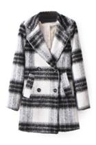 Romwe Double-breasted Black Check Coat