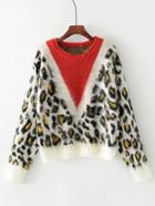 Romwe Contrast Chevron Leopard Sweater