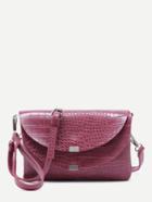 Romwe Maroon Croc Embossed Leather Flap Envelope Bag