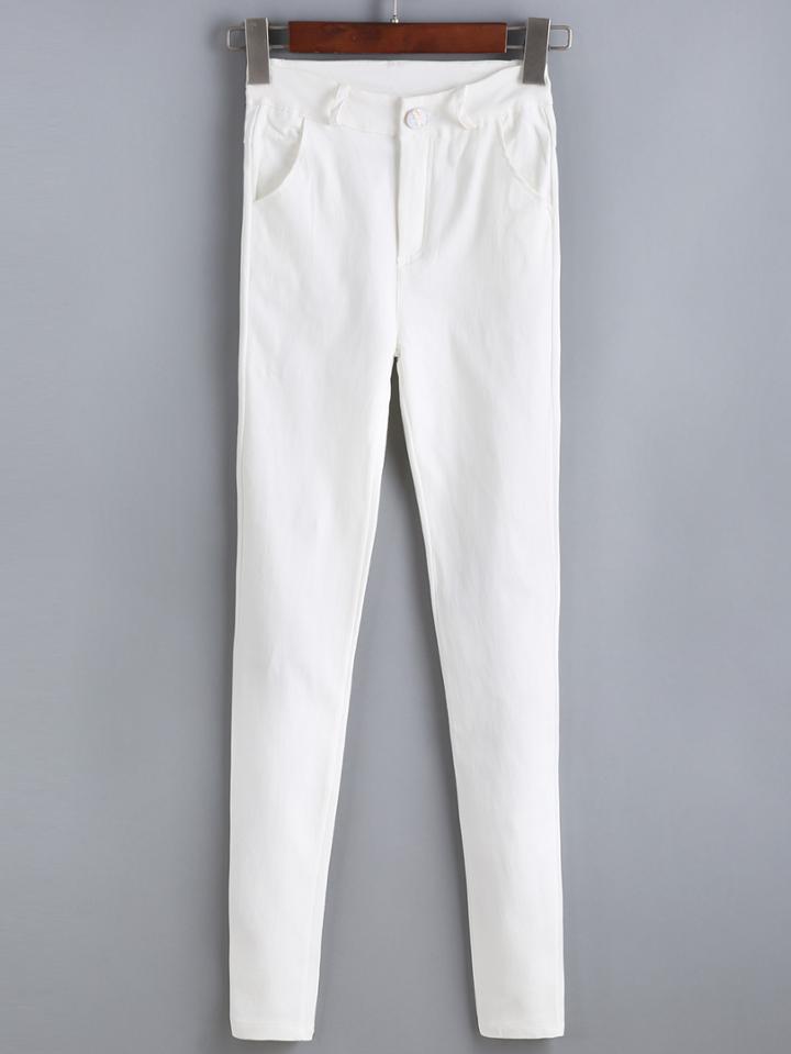 Romwe Letter Embroidered Skinny White Pant