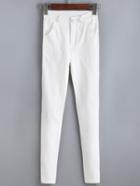 Romwe Letter Embroidered Skinny White Pant