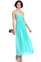 Romwe Romwe Straps Cut-out Backless Longline Green Dress