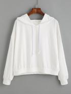 Romwe White Long Sleeve Hooded Sweatshirt