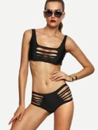 Romwe Black Cutout Strappy Bikini Set