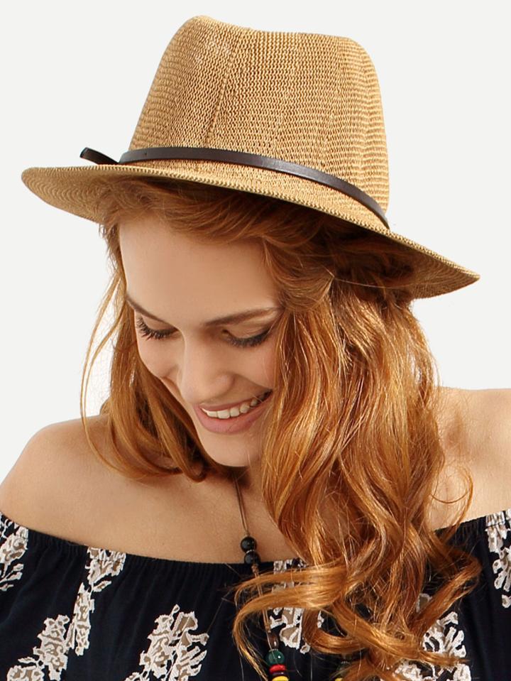 Romwe Khaki Hollow Large Brimmed Straw Hat
