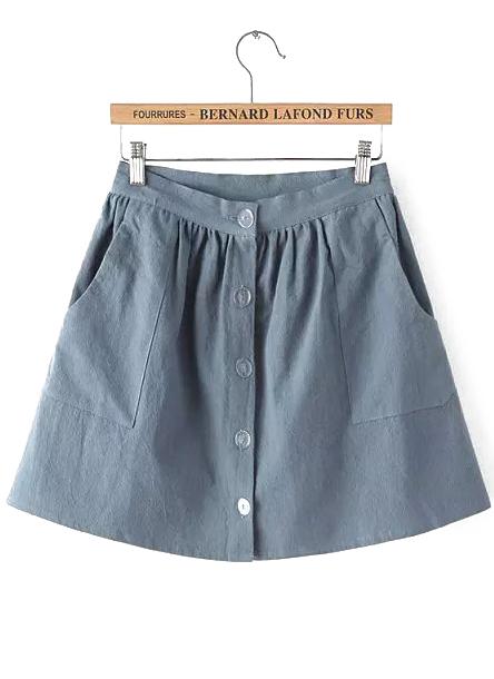 Romwe Single-breasted With Pockets Grey Skirt