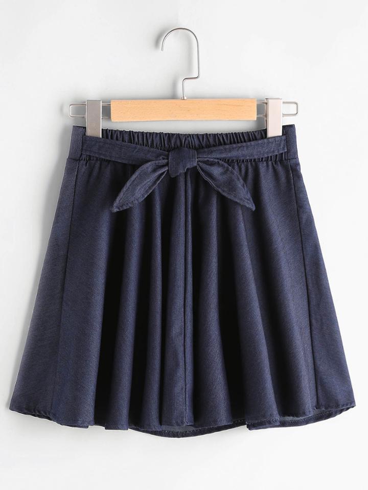 Romwe Knotted Front Denim Skirt