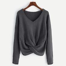 Romwe Plus Twist Front Solid Sweater