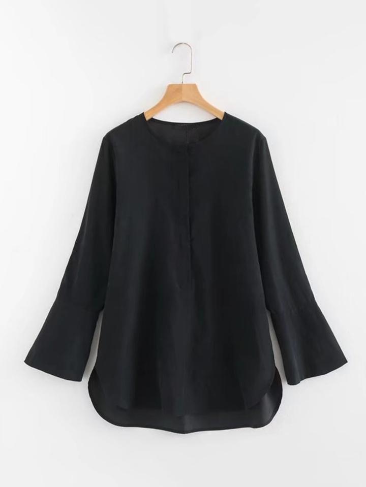 Romwe Dolphin Hem Longline Blouse