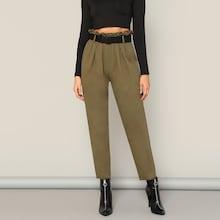 Romwe Paperbag Waist Peg Pants With Push Buckle Belt