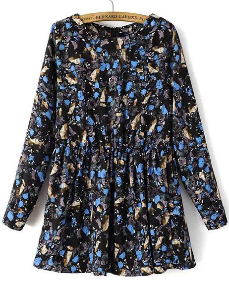 Romwe Floral Print Pleated Dress