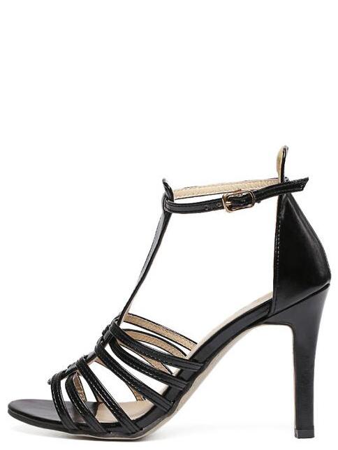 Romwe Caged T-strap Heeled Sandals - Black