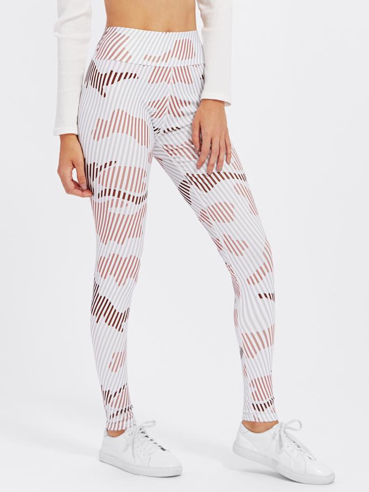 Romwe Print Striped Leggings