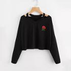Romwe Plus V Neck Embroidered Sweatshirt