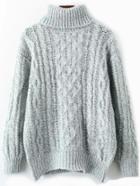 Romwe Turtleneck Cable Knit Loose Grey Sweater