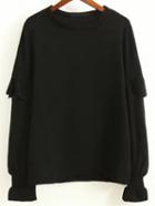 Romwe Black Round Neck Ruffle Detail Blouse