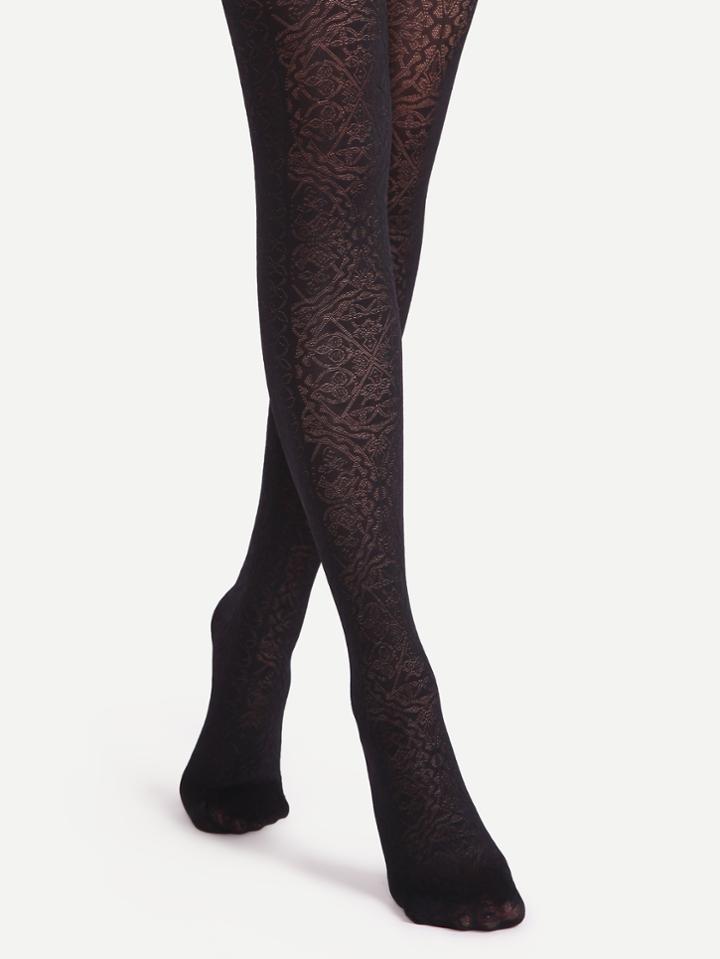 Romwe Black Vintage Totem Sheer Pantyhose Stockings