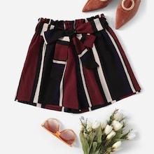Romwe Self Tie Striped Shorts