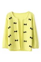 Romwe Bowknot Appliqued Yellow Cardigan