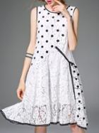 Romwe White Polka Dot Lace A-line Dress