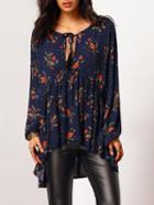 Romwe Long Sleeve Loose Floral Blouse