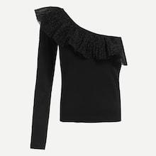 Romwe One Shoulder Ruffle Trim Tee