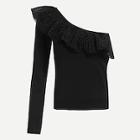 Romwe One Shoulder Ruffle Trim Tee