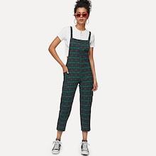 Romwe Criss Cross Back Checked Pinafore Pants