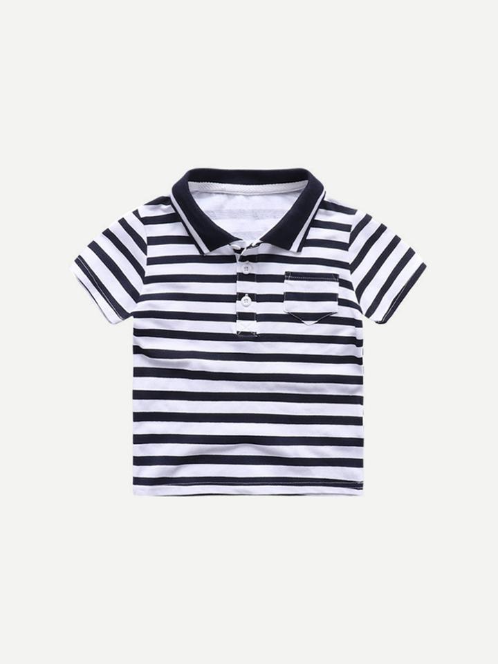 Romwe Pocket Striped Polo Shirt