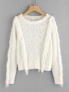 Romwe Fringe Trim Loose Knit Dot Yarn Jumper