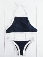 Romwe Contrast Trim Halter Bikini Set