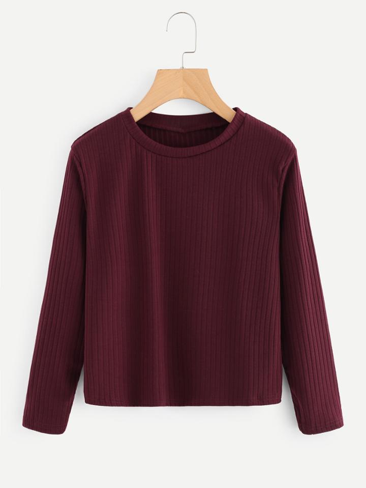Romwe Round Neck Ribbed Knit Tee