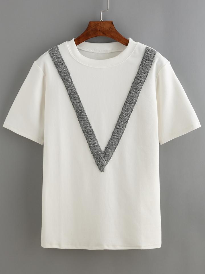 Romwe Contrast V Pattern T-shirt