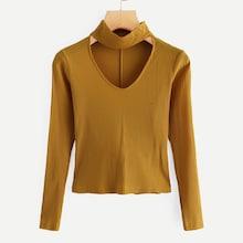 Romwe V Neck Ribbed Sweater