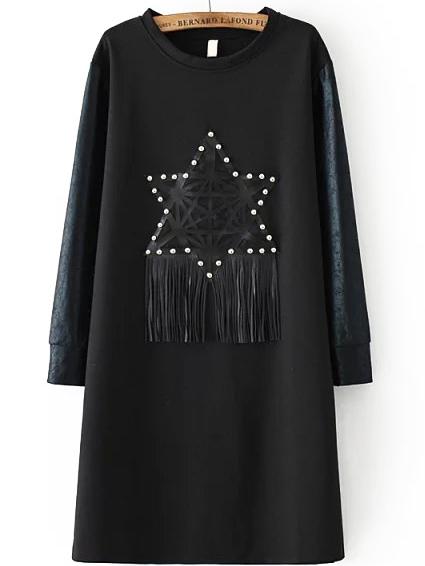 Romwe Studded Fringe Black Tshirt Dress