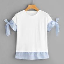 Romwe Knot Cuff Contrast Striped Tee