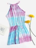 Romwe Water Color Drawstring Waist Split Tie Back Romper